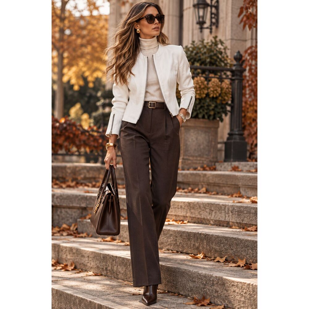 Carlisle Womens Jacket Size 4 White Cropped Zip Front Structured Stretch Blazer